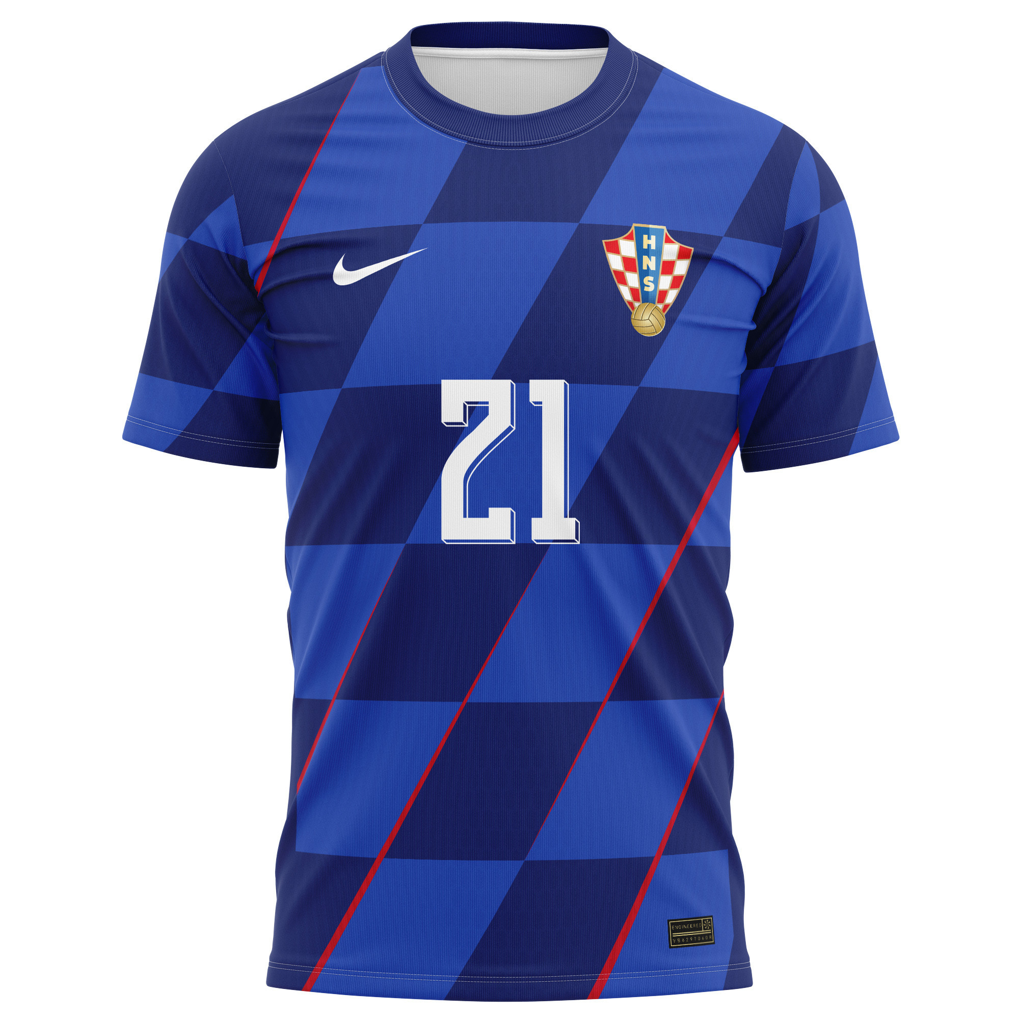 Domagoj Vida 21 Signed Croatia National Team 2024/25 Away Kits AOP T-shirt Autographed - Navy