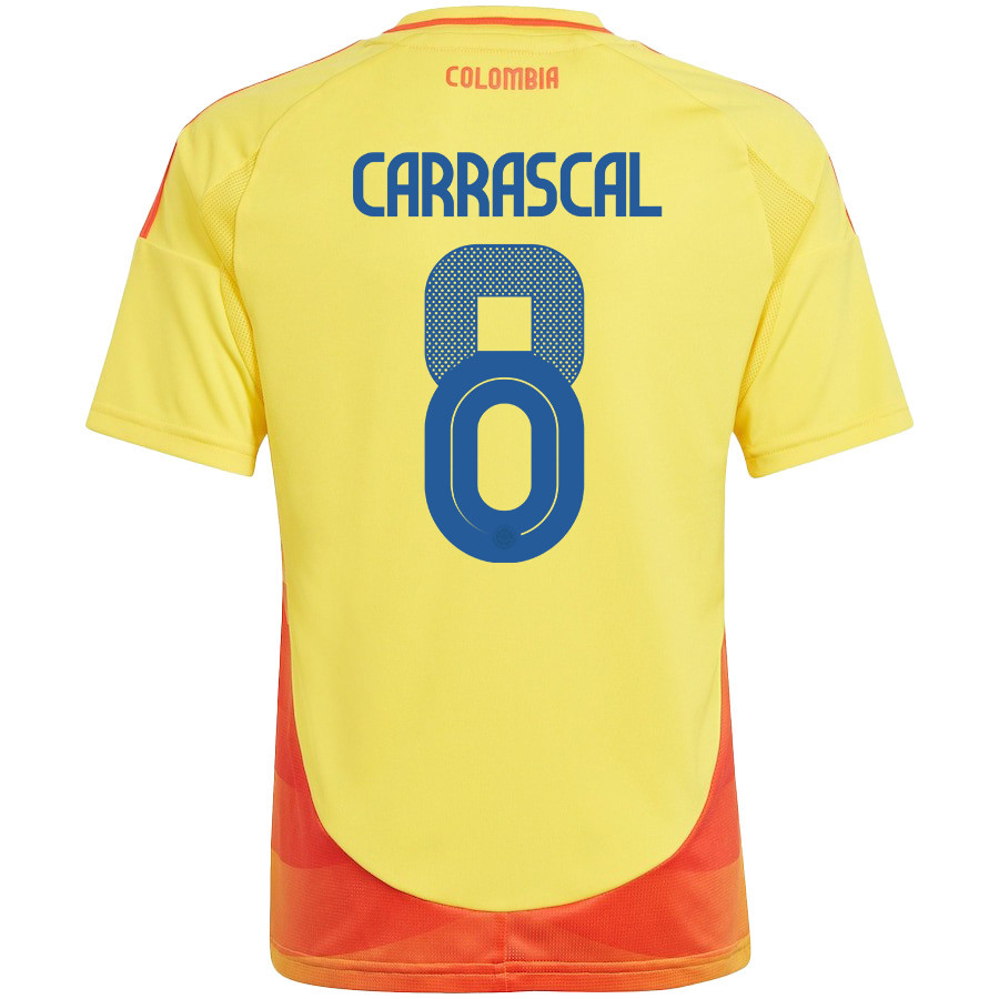 Jorge Carrascal 8 Colombia National Team 2024/25 Home YOUTH Jersey - Yellow