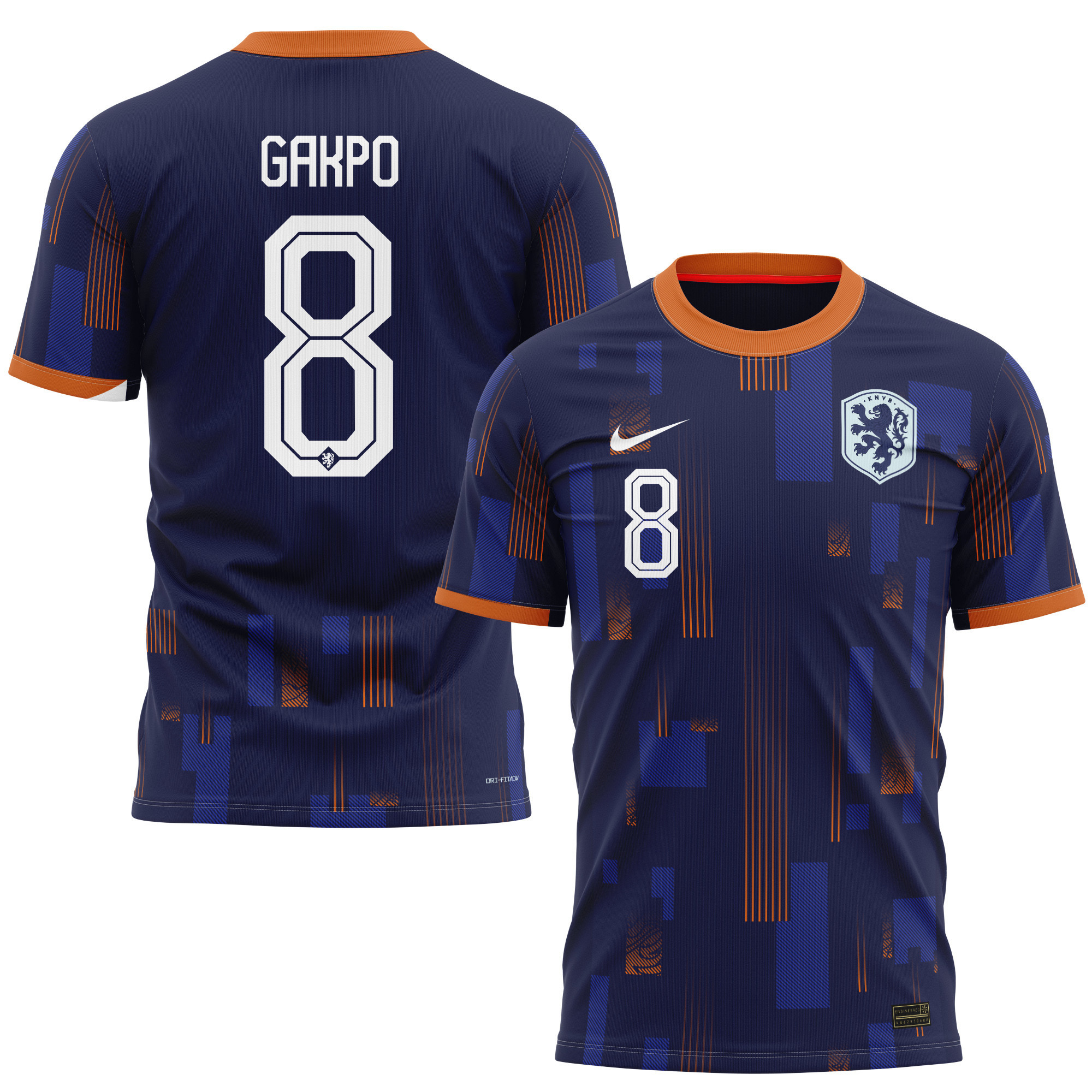 Cody Gakpo 8 Netherlands National Team 2024 Away Kits AOP T-shirt - Navy