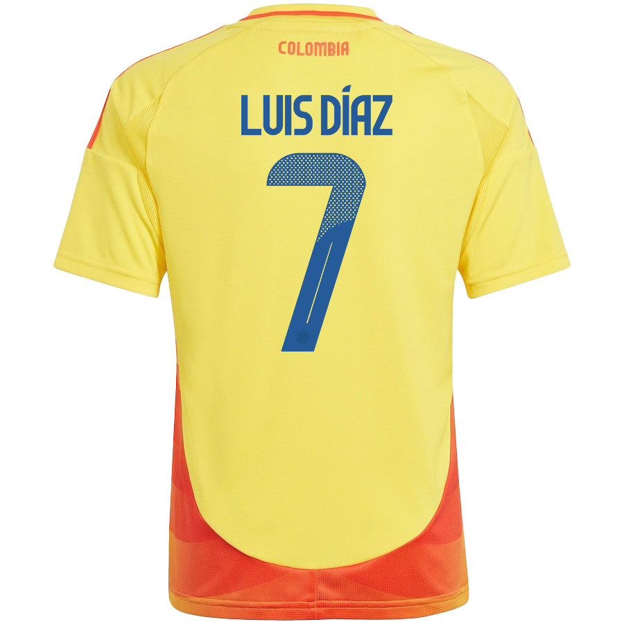 Luis Díaz 7 Colombia National Team 2024/25 Home YOUTH Jersey - Yellow