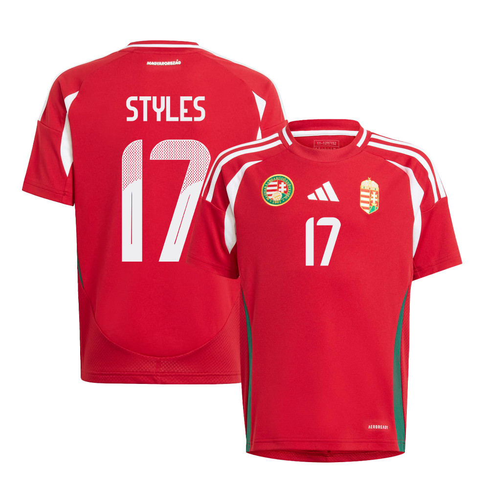 Callum Styles 17 Hungary National Team 2024/25 Home YOUTH Jersey - Red