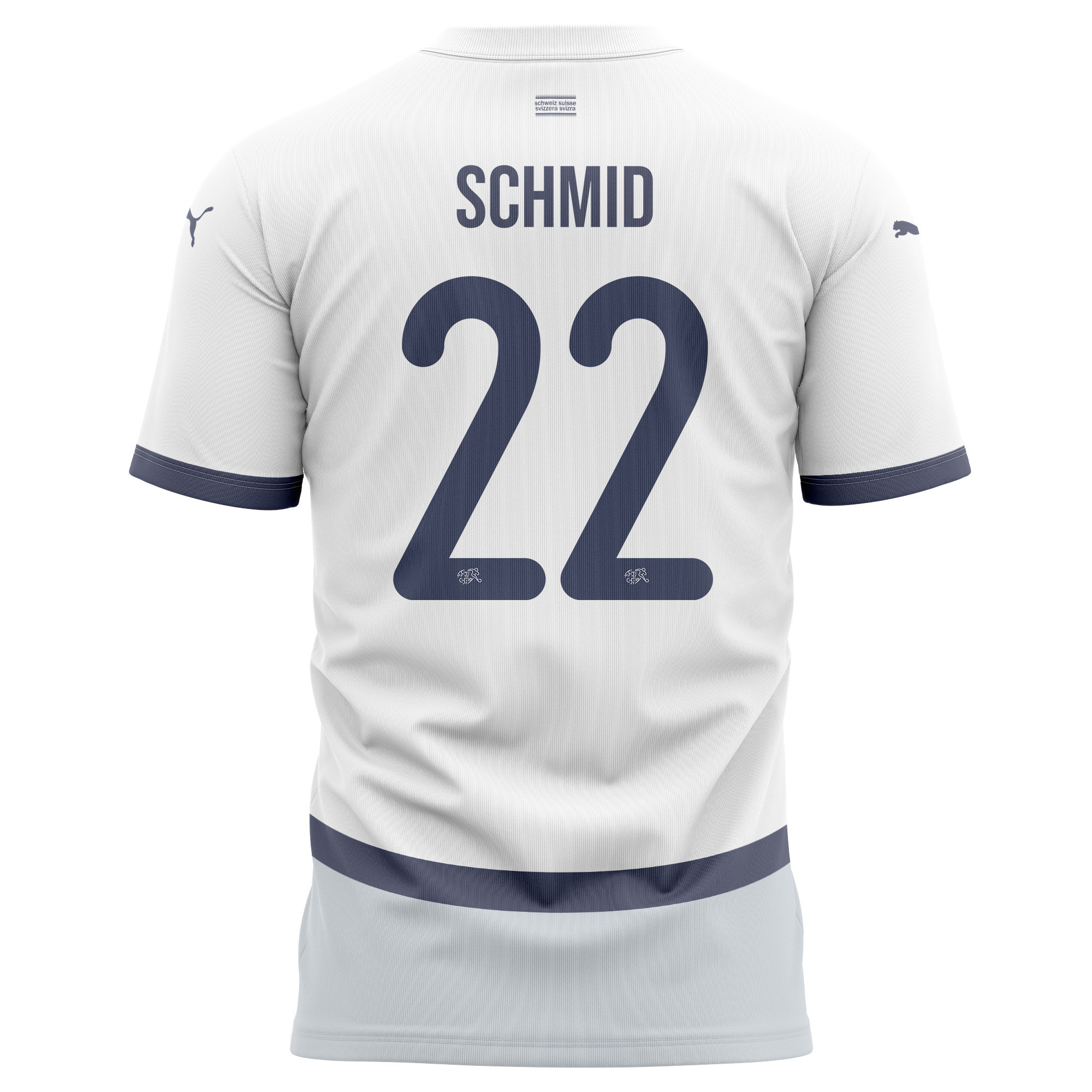 Dominik Schmid 22 Switzerland National Team 2024/25 Away Kits AOP T-shirt - White