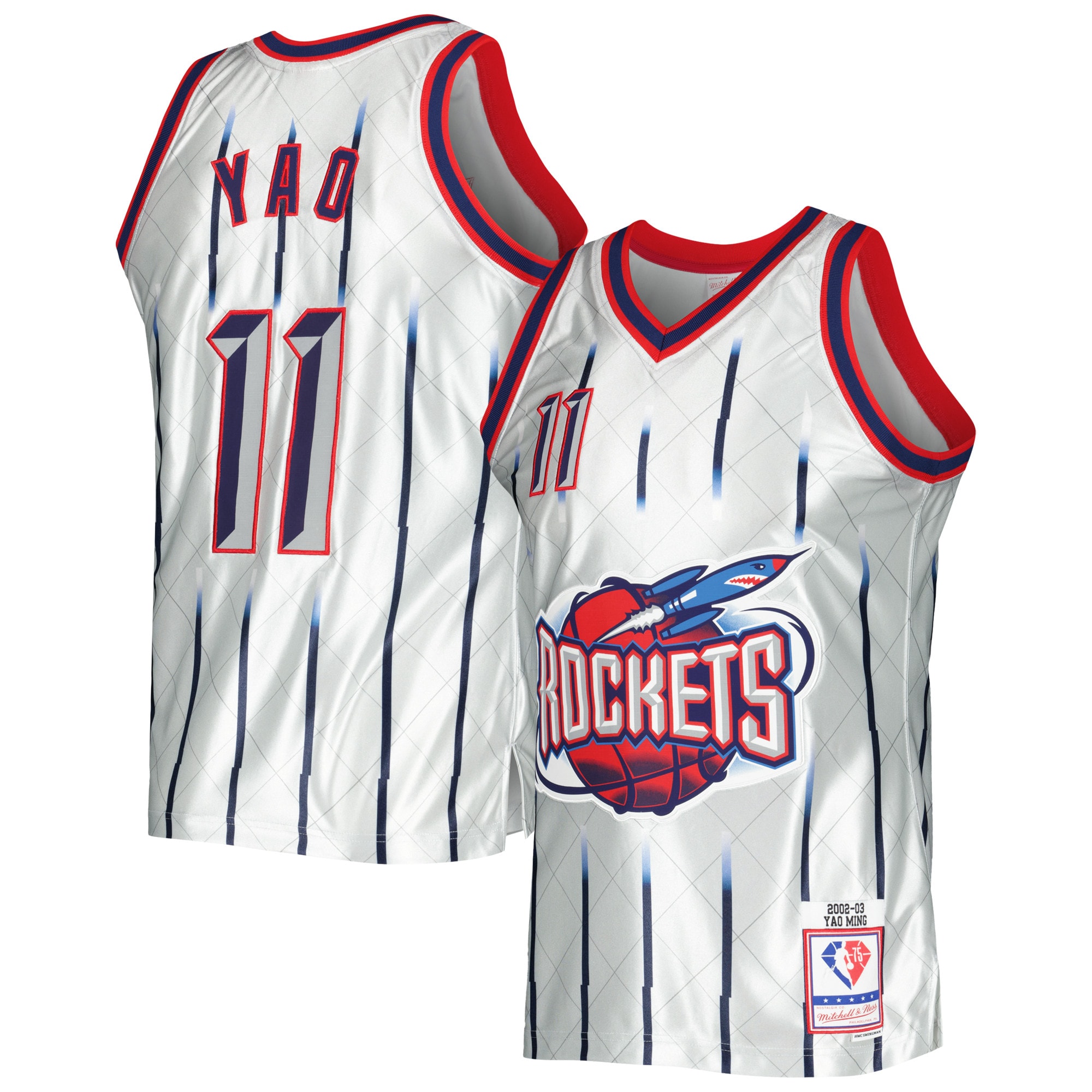 Yao Ming Houston Rockets Mitchell & Ness 2002\/03 Hardwood Classics 75th Anniversary Swingman Jersey - Platinum