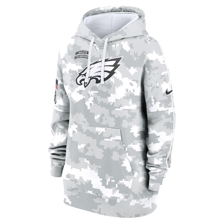 Philadelphia Eagles Women's 2024 Salute To Service Club Fleece Pullover Hoodie - Arctic Camo