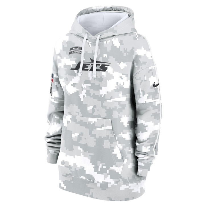 New York Jets Women's 2024 Salute To Service Club Fleece Pullover Hoodie - Arctic Camo
