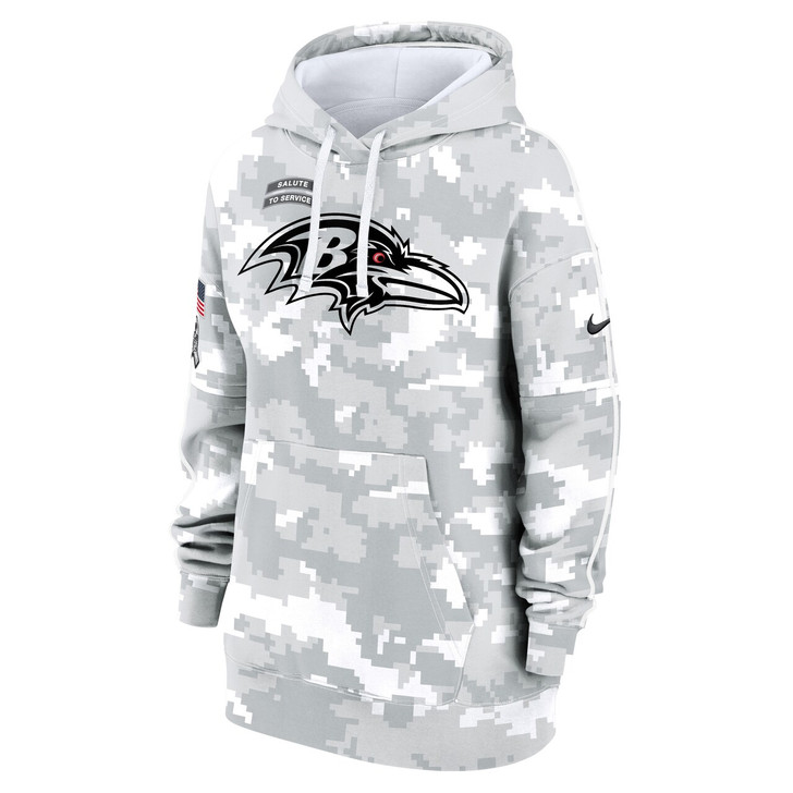 Baltimore Ravens Women's 2024 Salute To Service Club Fleece Pullover Hoodie - Arctic Camo