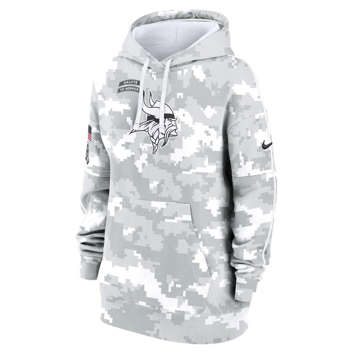 Minnesota Vikings Women's 2024 Salute To Service Club Fleece Pullover Hoodie - Arctic Camo
