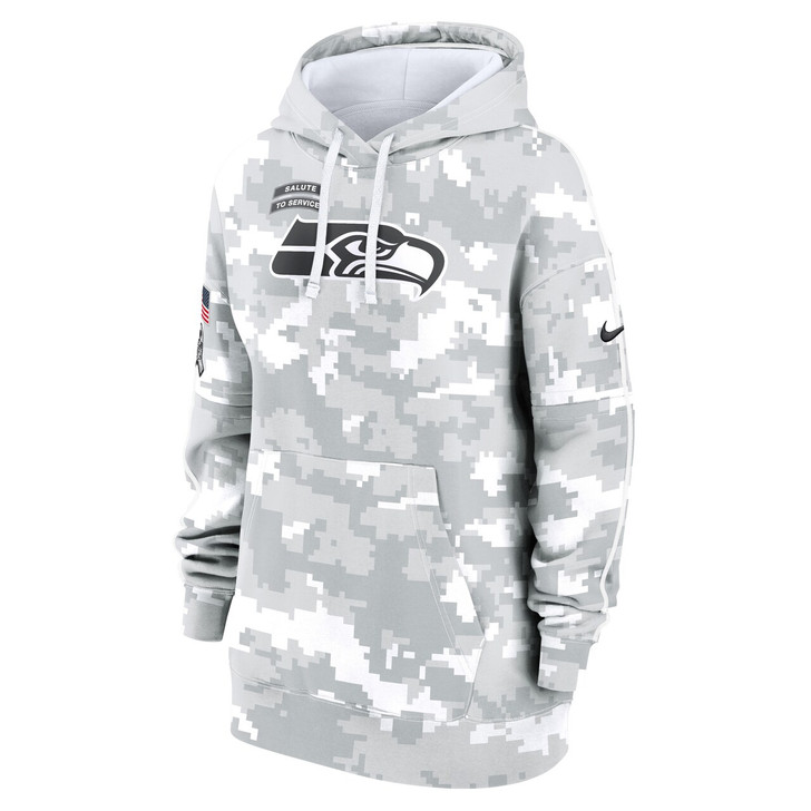 Seattle Seahawks Women's 2024 Salute To Service Club Fleece Pullover Hoodie - Arctic Camo
