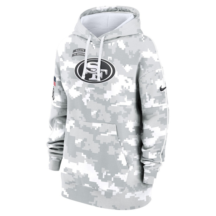 San Francisco 49ers Women's 2024 Salute To Service Club Fleece Pullover Hoodie - Arctic Camo