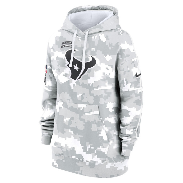 Houston Texans Women's 2024 Salute To Service Club Fleece Pullover Hoodie - Arctic Camo
