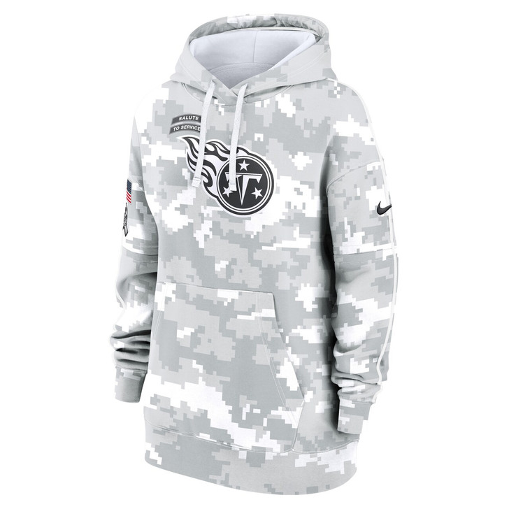 Tennessee Titans Women's 2024 Salute To Service Club Fleece Pullover Hoodie - Arctic Camo