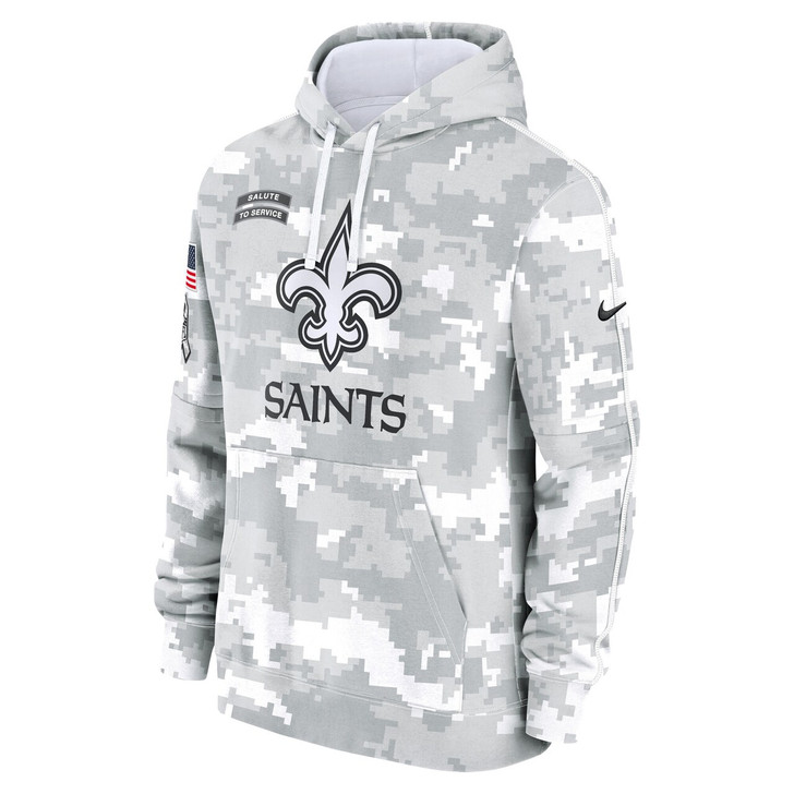 New Orleans Saints 2024 Salute to Service Club Fleece Pullover Hoodie - Arctic Camo