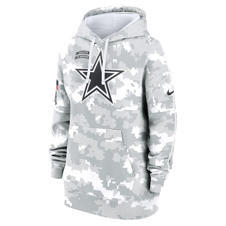 Dallas Cowboys Women's 2024 Salute To Service Club Fleece Pullover Hoodie - Arctic Camo