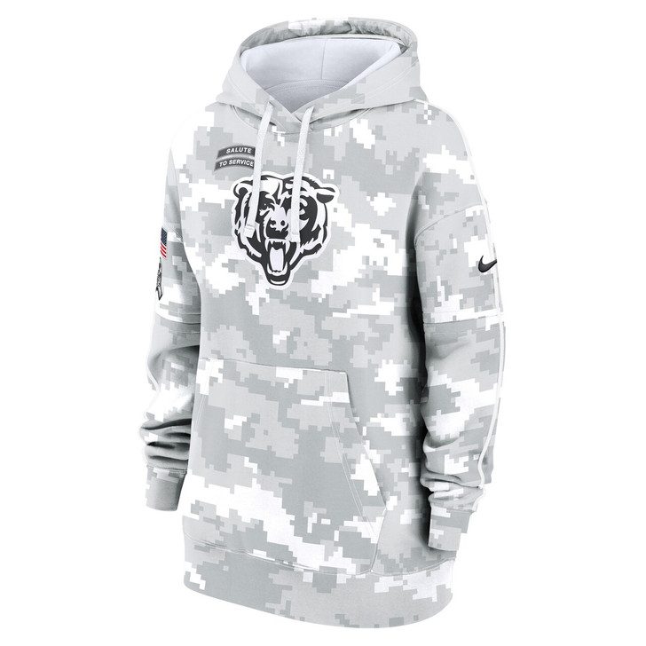 Chicago Bears Women's 2024 Salute To Service Club Fleece Pullover Hoodie - Arctic Camo