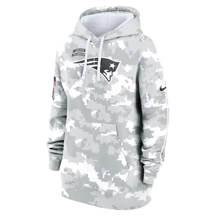 New England Patriots Women's 2024 Salute To Service Club Fleece Pullover Hoodie - Arctic Camo