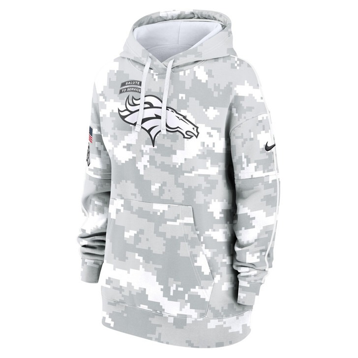 Denver Broncos Women's 2024 Salute To Service Club Fleece Pullover Hoodie - Arctic Camo