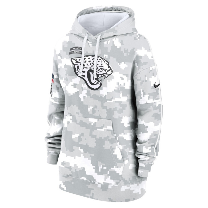Jacksonville Jaguars Women's 2024 Salute To Service Club Fleece Pullover Hoodie - Arctic Camo