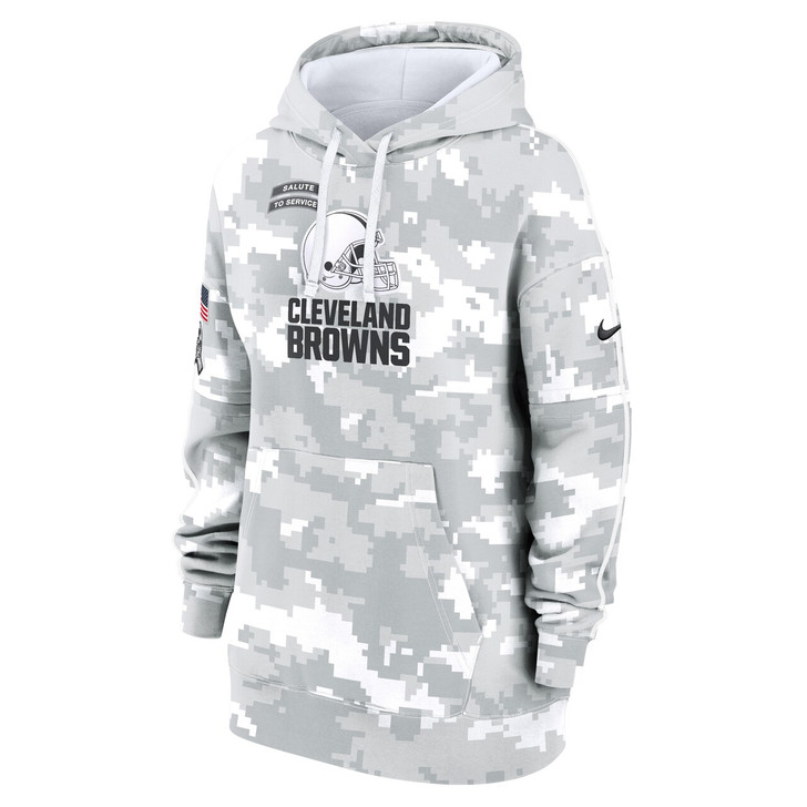 Cleveland Browns Women's 2024 Salute To Service Club Fleece Pullover Hoodie - Arctic Camo