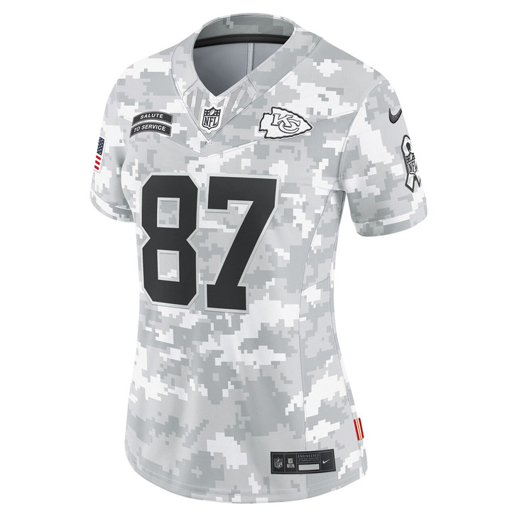 Travis Kelce Kansas City Chiefs Women's 2024 Salute to Service Limited Jersey - Arctic Camo