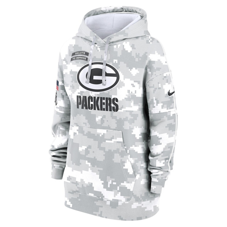 Green Bay Packers Women's 2024 Salute To Service Club Fleece Pullover Hoodie - Arctic Camo