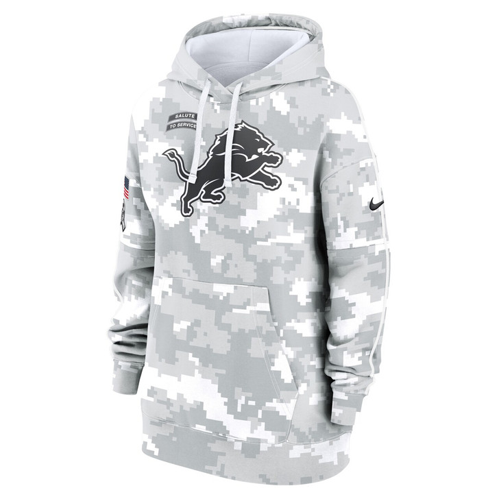 Detroit Lions Women's 2024 Salute To Service Club Fleece Pullover Hoodie - Arctic Camo