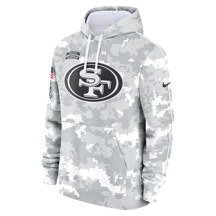 San Francisco 49ers 2024 Salute to Service Club Fleece Pullover Hoodie - Arctic Camo