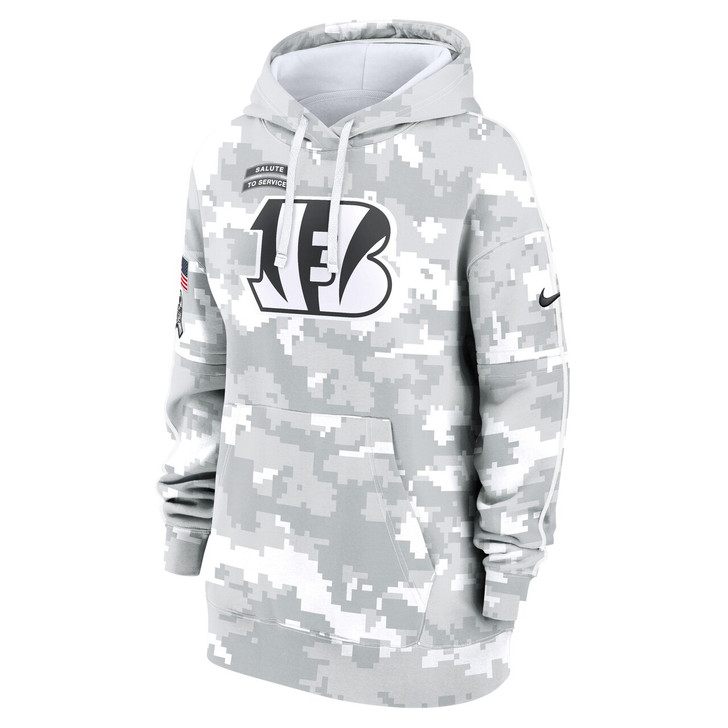 Cincinnati Bengals Women's 2024 Salute To Service Club Fleece Pullover Hoodie - Arctic Camo