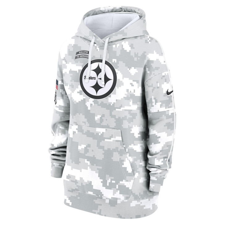 Pittsburgh Steelers Women's 2024 Salute To Service Club Fleece Pullover Hoodie - Arctic Camo
