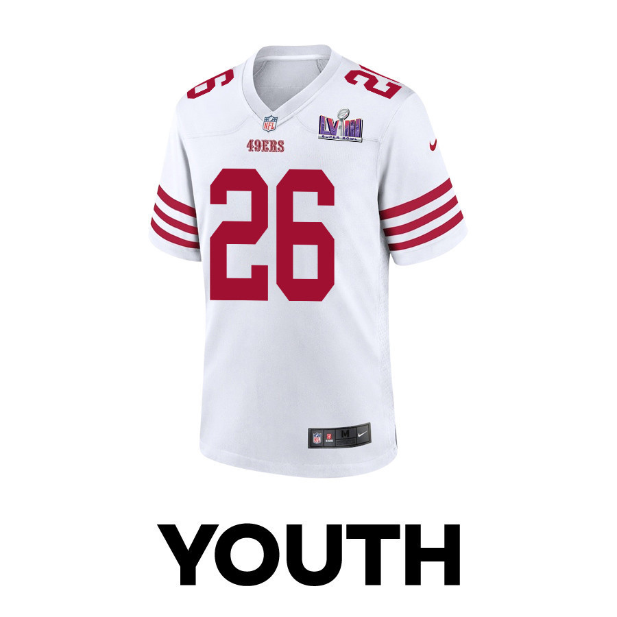 Isaiah Oliver 26 San Francisco 49ers Super Bowl LVIII Patch Game YOUTH Jersey - White