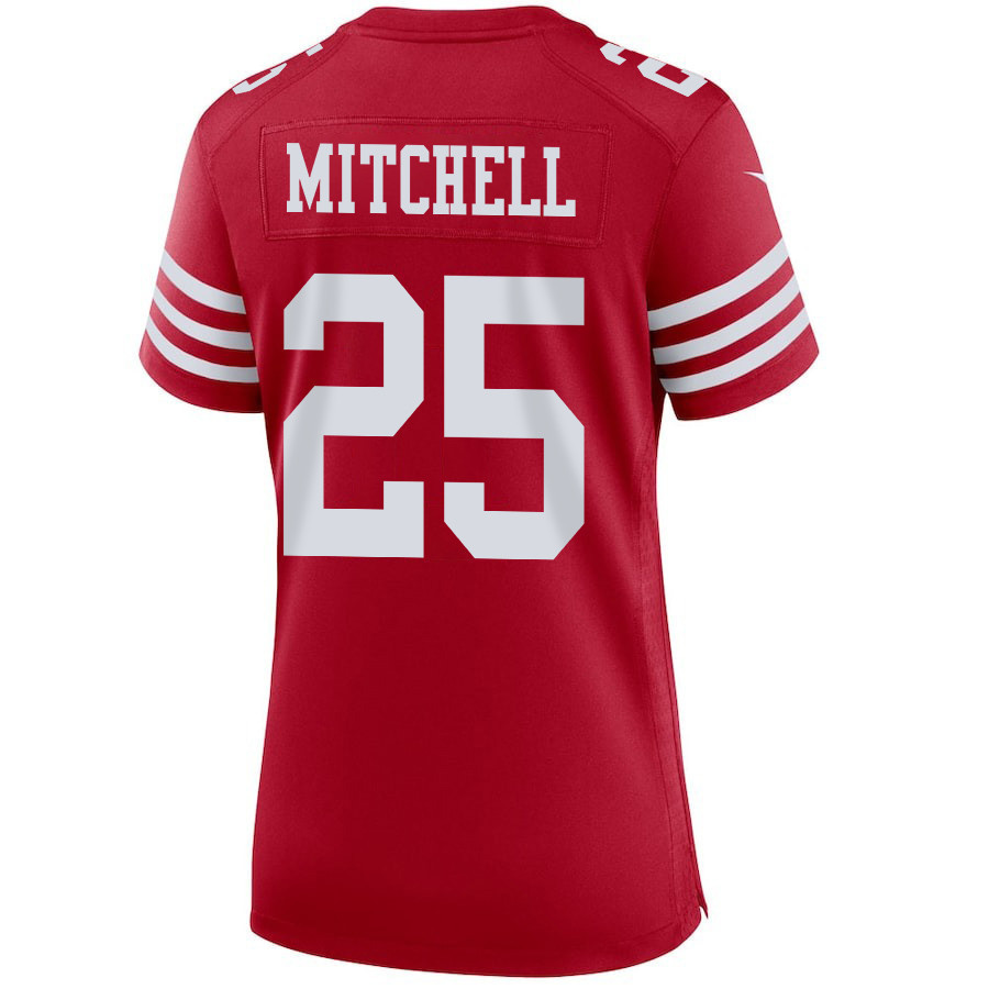 Elijah Mitchell 25 San Francisco 49ers Super Bowl LVIII Patch Game Women Jersey - Scarlet