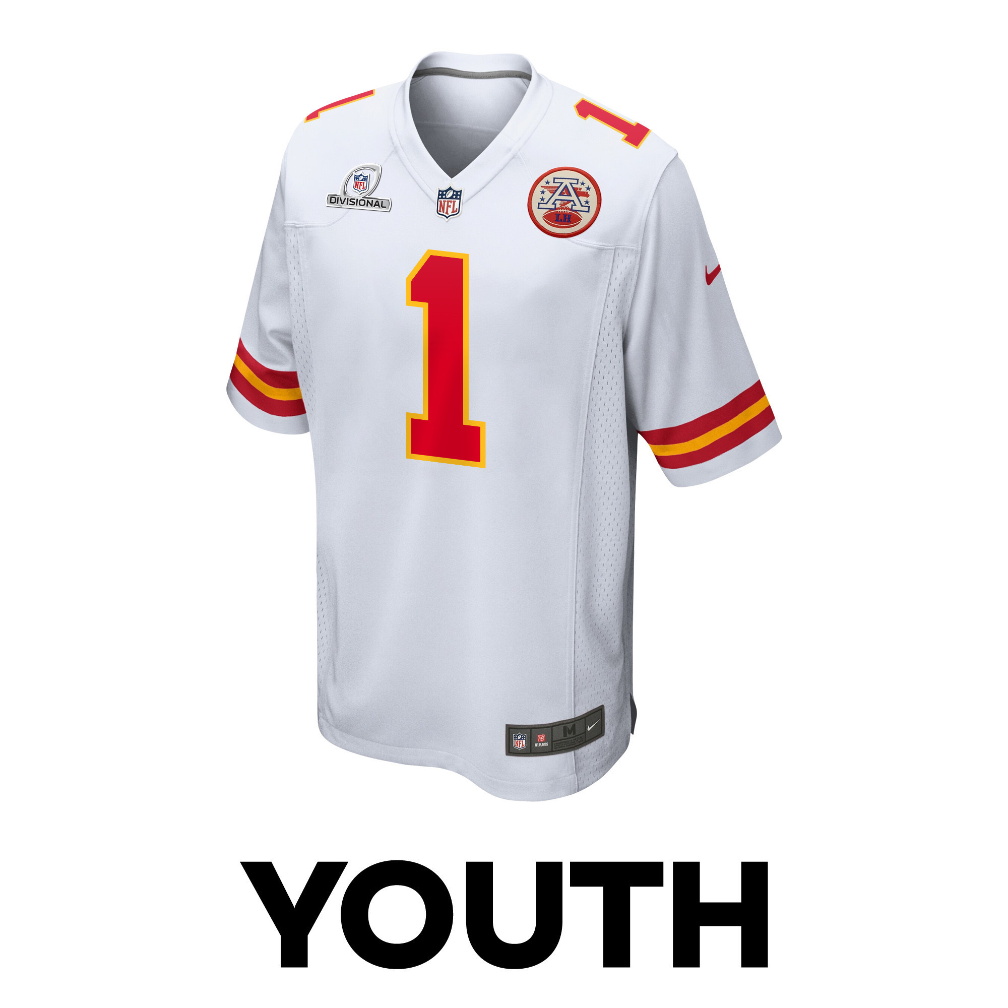 Jerick McKinnon 1 Kansas City Chiefs Super Bowl LVIII Patch Game YOUTH Jersey - White