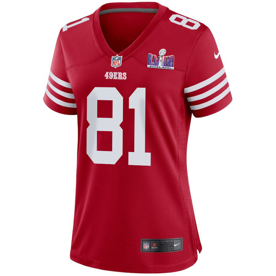 Cameron Latu 81 San Francisco 49ers Super Bowl LVIII Patch Game Women Jersey - Scarlet