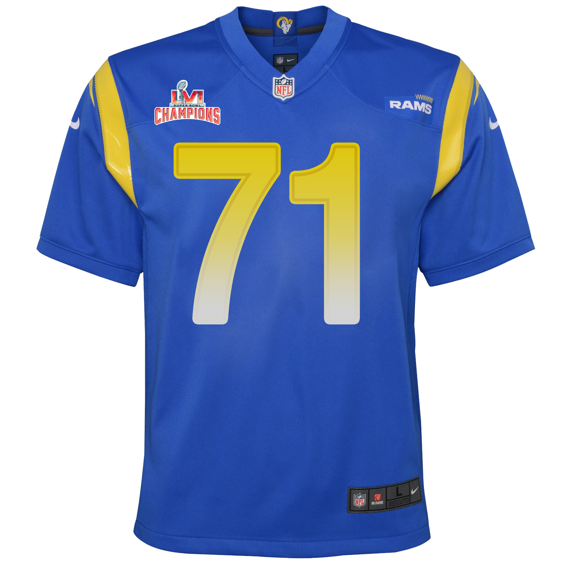 Super Bowl LVI Champions Los Angeles Rams Bobby Evans 71 Royal Youth's Jersey Jersey