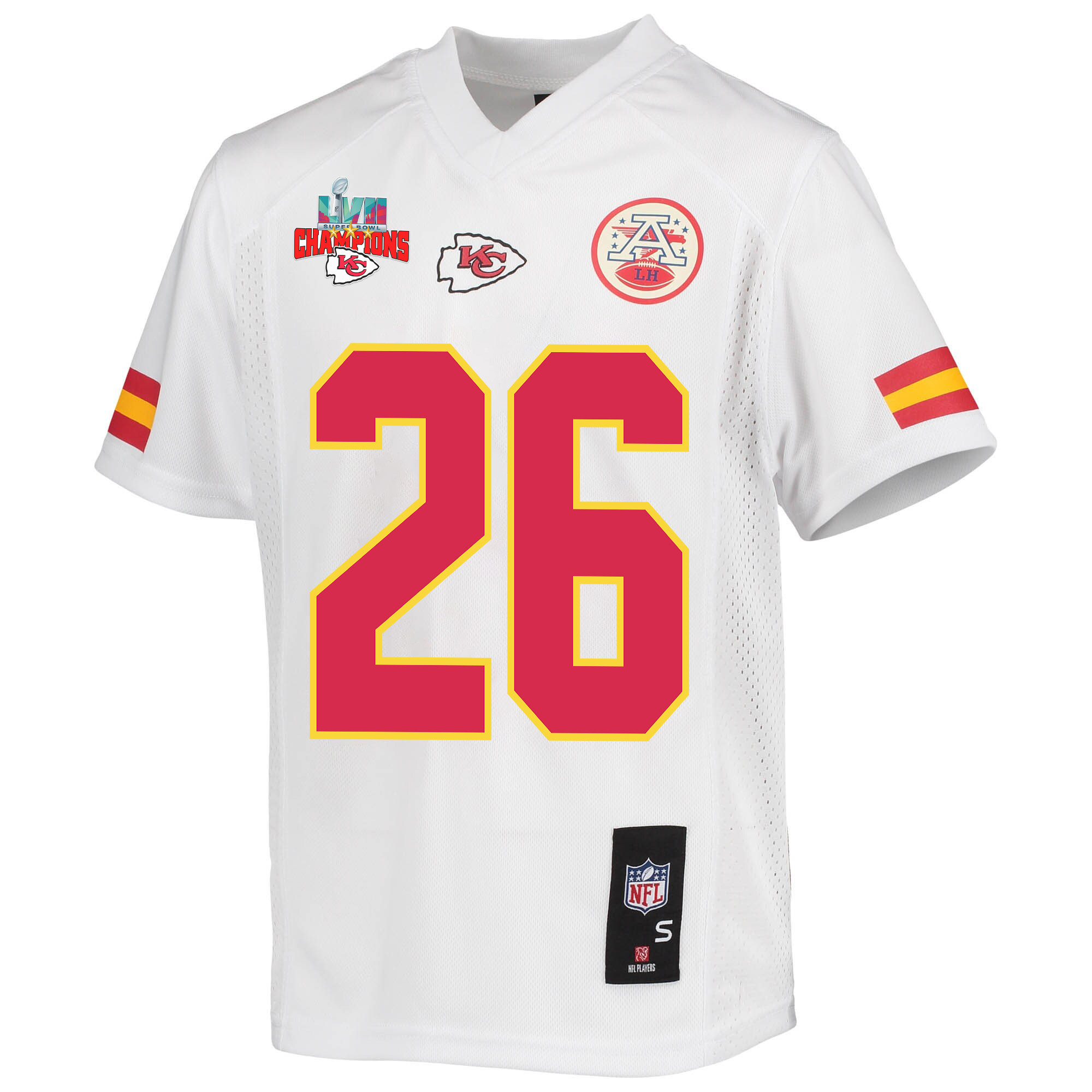 Deon Bush 26 Kansas City Chiefs Super Bowl LVII Champions 3 Stars Youth Game Jersey - White