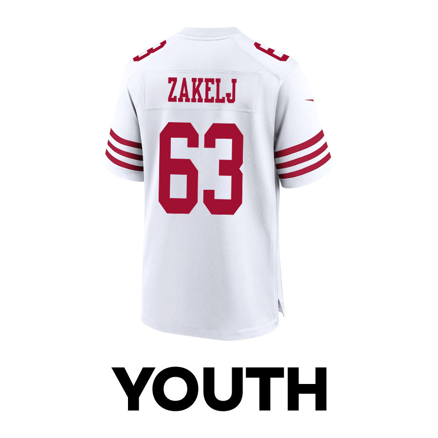 Nick Zakelj 63 San Francisco 49ers Super Bowl LVIII Patch Game YOUTH Jersey - White