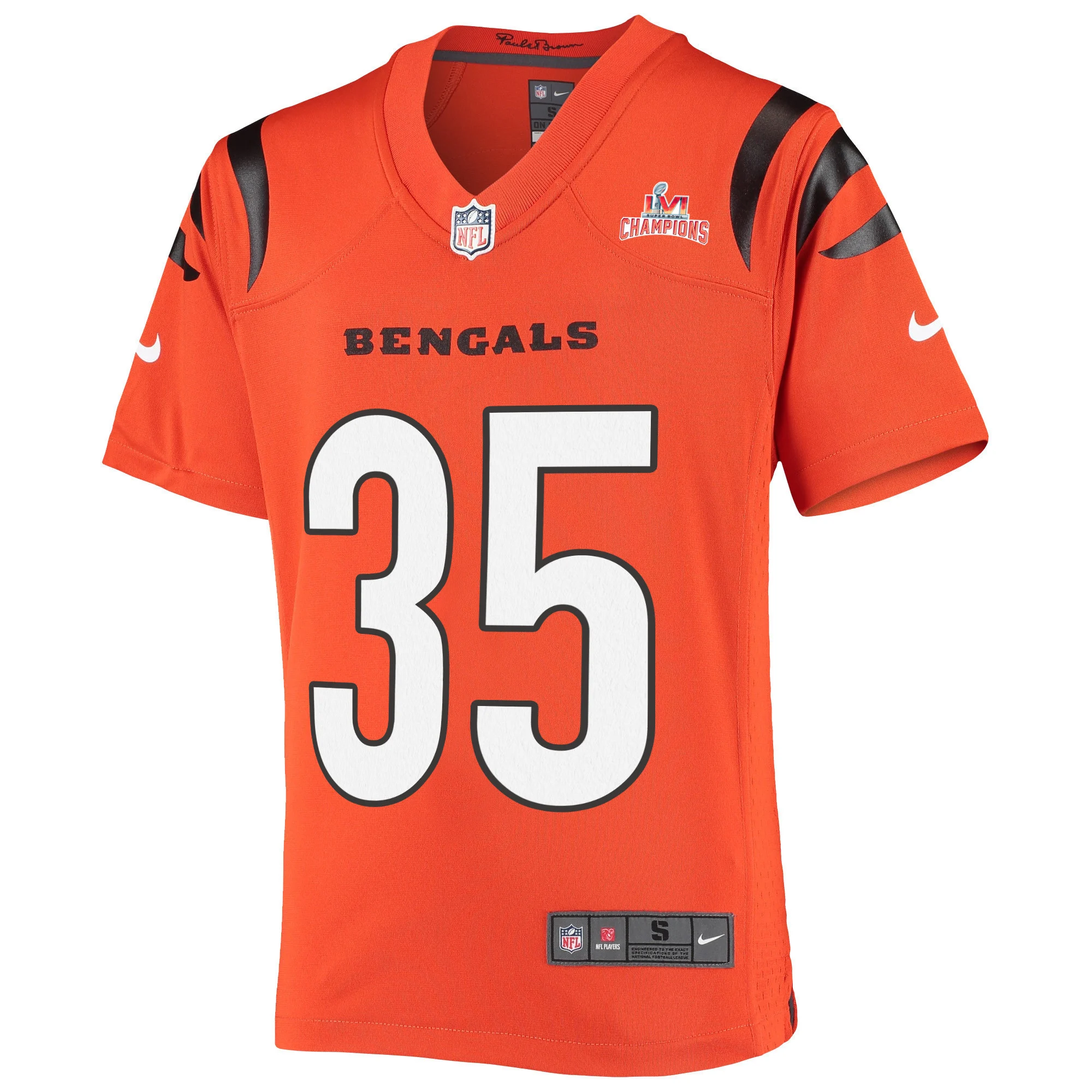 Super Bowl LVI Champions Cincinnati Bengals Jalen Davis 35 Orange Youth's Jersey Jersey
