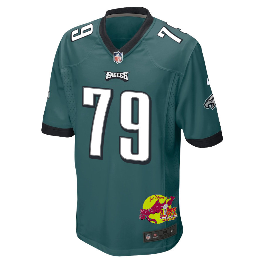 Trevor Keegan 79 Philadelphia Eagles Super Bowl LIX New Orleans Patch Game Men Jersey - Midnight Green