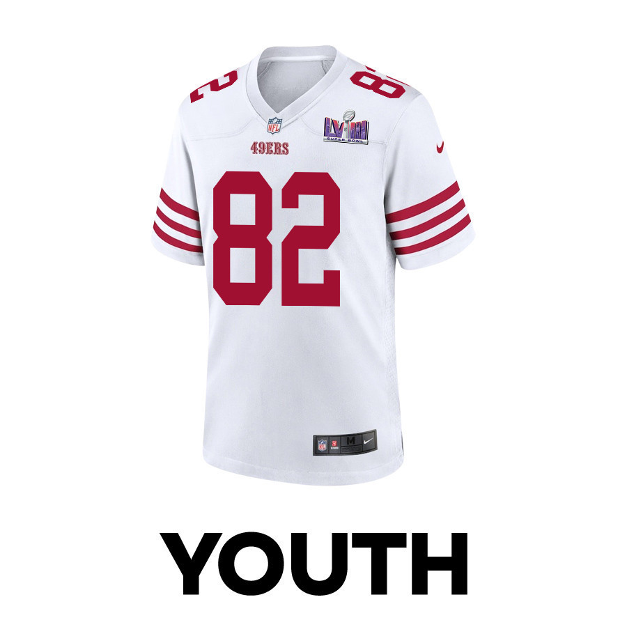 Ross Dwelley 82 San Francisco 49ers Super Bowl LVIII Patch Game YOUTH Jersey - White
