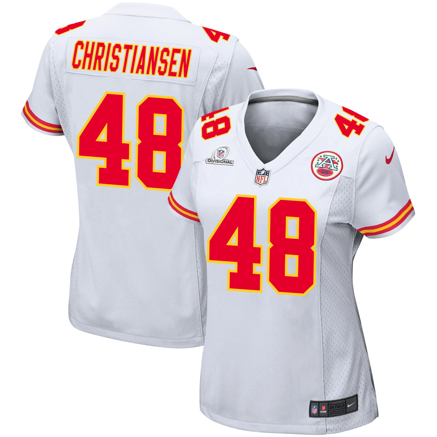 Cole Christiansen 48 Kansas City Chiefs Super Bowl LVIII Patch Game Women Jersey - White