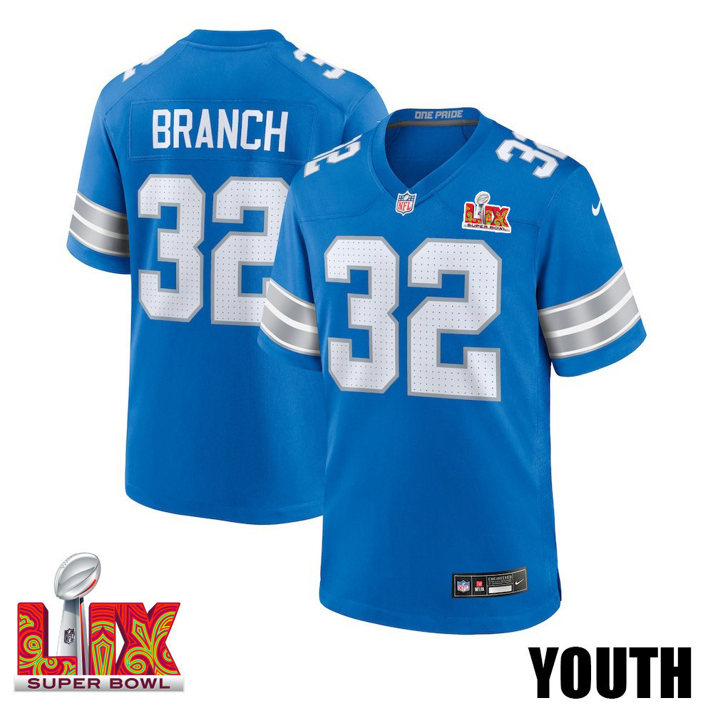 Brian Branch #32 Detroit Lions Super Bowl LIX YOUTH Jersey - Blue