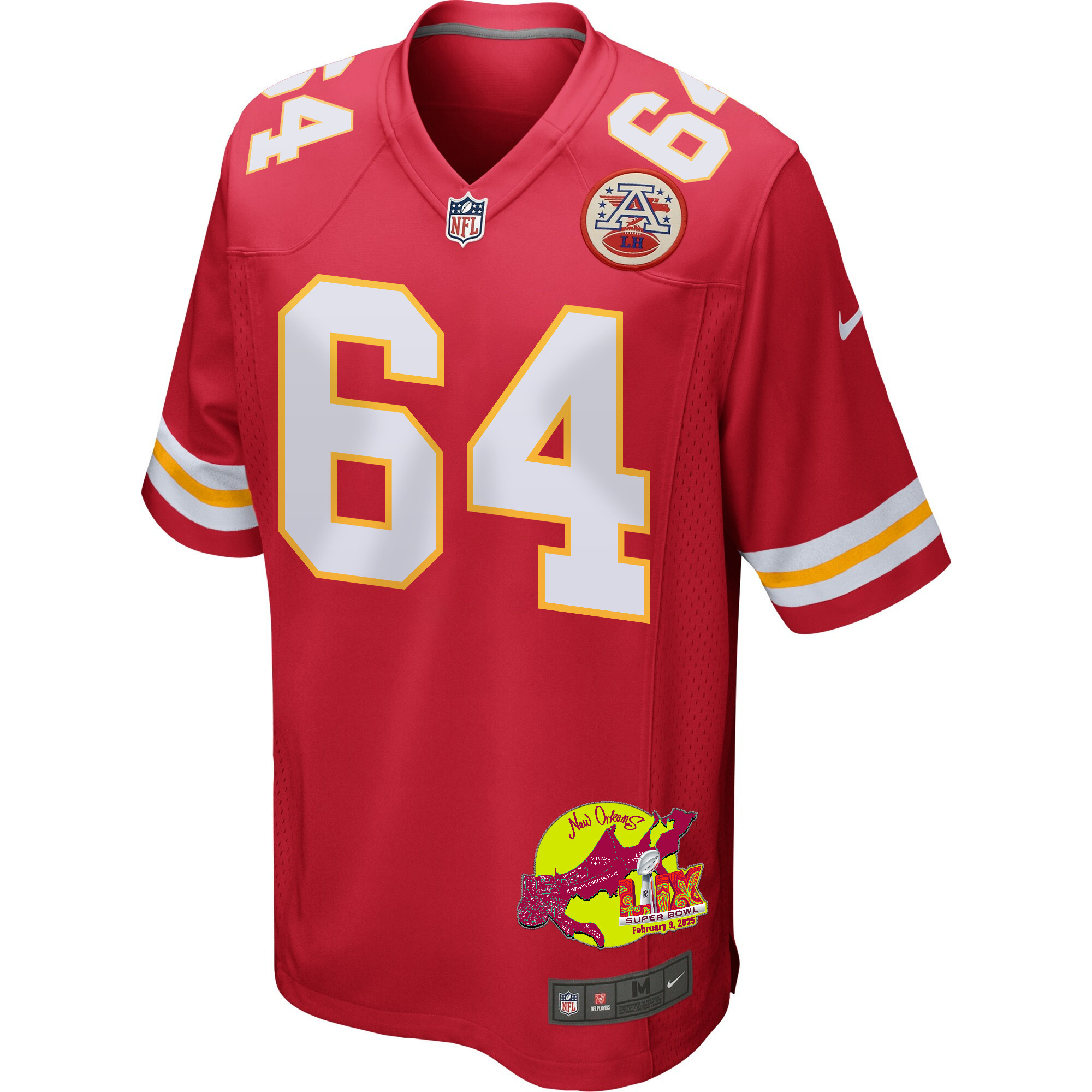 Wanya Morris 64 Kansas City Chiefs Super Bowl LIX New Orleans Patch Game Men Jersey - Red