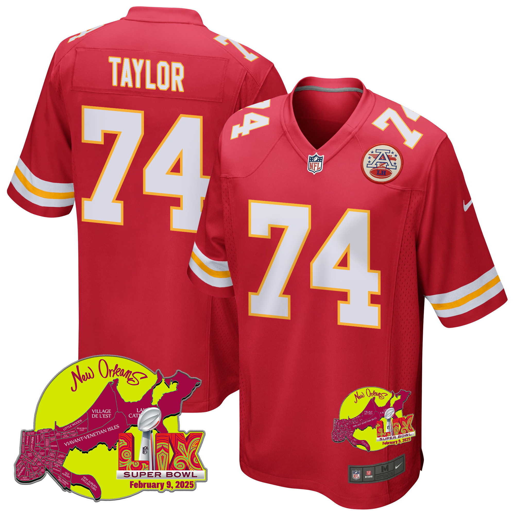 Jawaan Taylor 74 Kansas City Chiefs Super Bowl LIX New Orleans Patch Game Men Jersey - Red