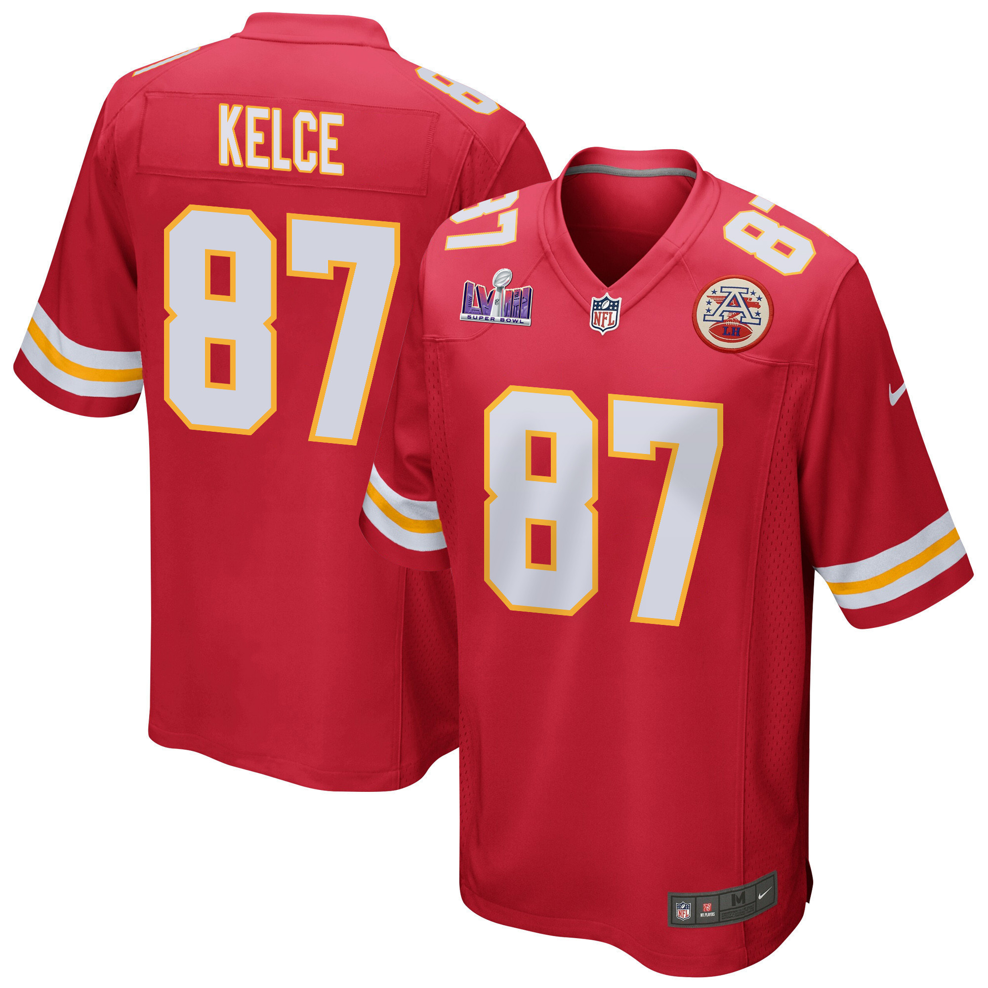 Travis Kelce 87 Kansas City Chiefs Super Bowl LVIII Patch Game Men Jersey - Red