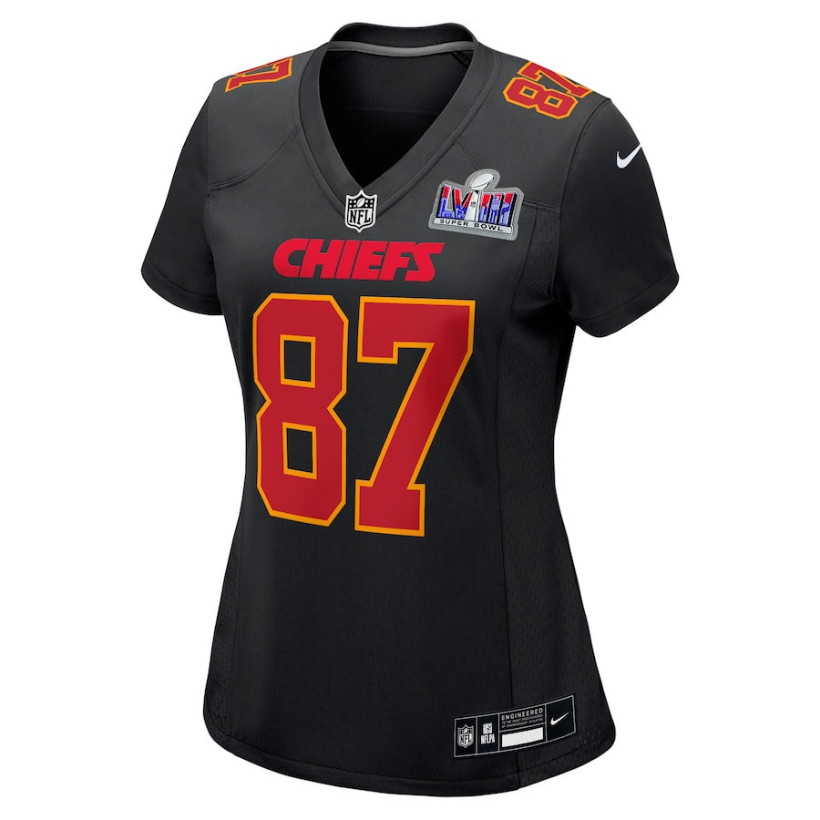 Travis Kelce 87 Kansas City Chiefs Super Bowl LVIII Fashion Game Women Jersey - Carbon Black