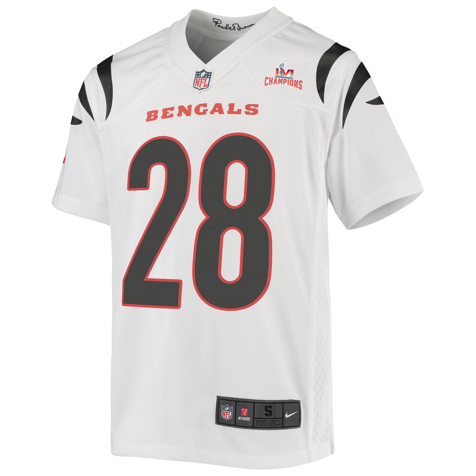 Super Bowl LVI Champions Cincinnati Bengals Joe Mixon 28 White Youth's Jersey Jersey