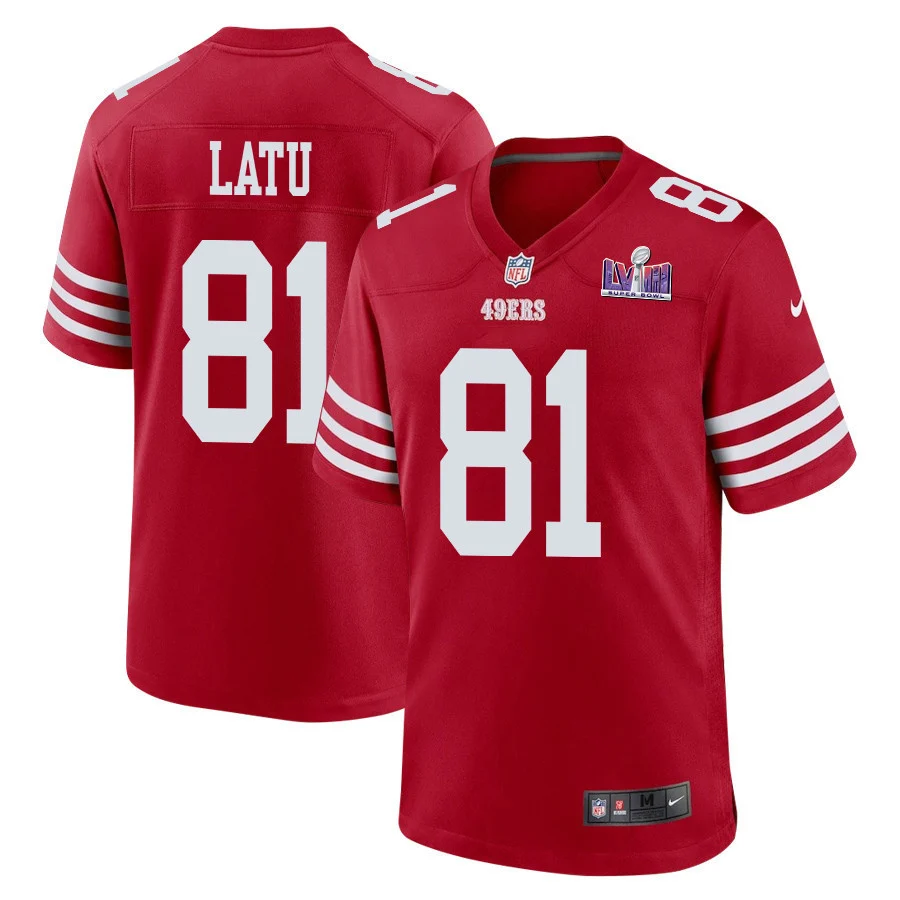 Cameron Latu 81 San Francisco 49ers Super Bowl LVIII Patch Game Men Jersey - Scarlet