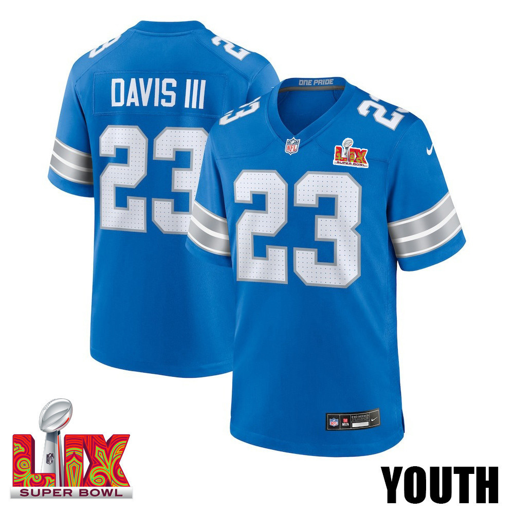Carlton Davis #23 Detroit Lions Super Bowl LIX YOUTH Jersey - Blue