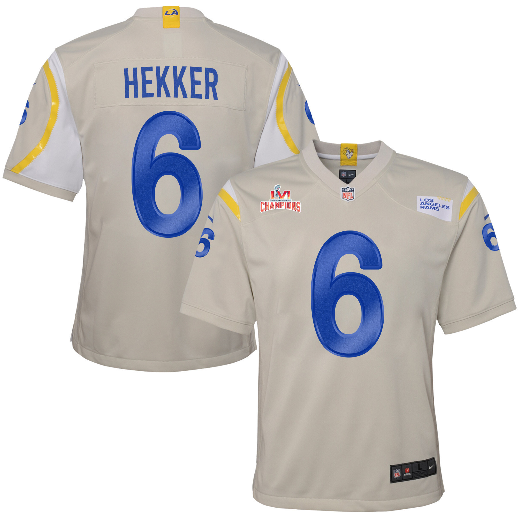 Super Bowl LVI Champions Los Angeles Rams Johnny Hekker 6 Bone Youth's Jersey Jersey