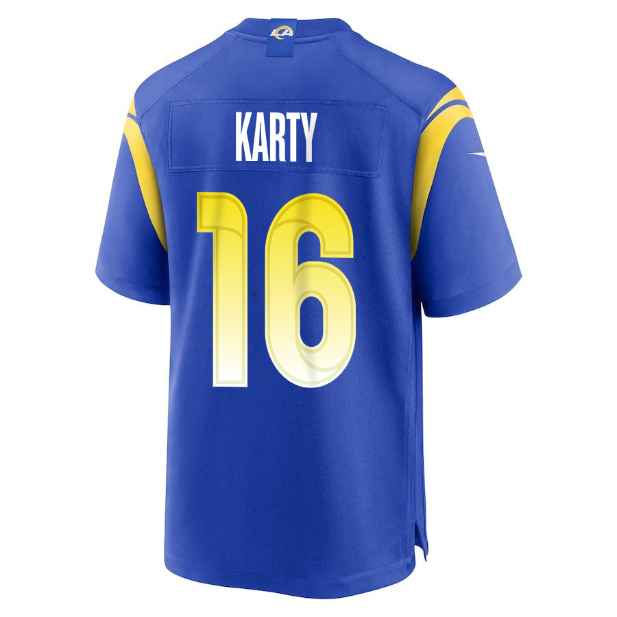 Joshua Karty 16 Los Angeles Rams Super Bowl LIX New Orleans Patch Game Men Jersey - Royal