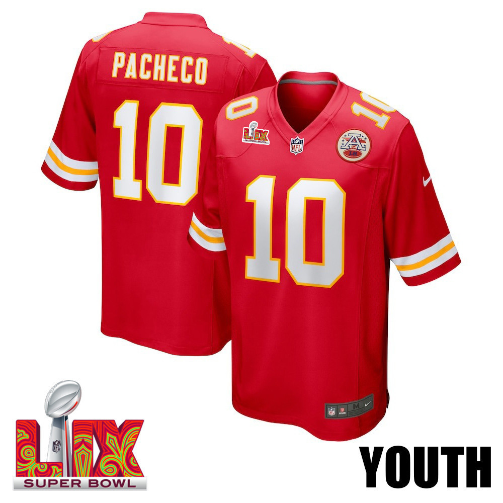 Isiah Pacheco #10 Kansas City Chiefs Super Bowl LIX YOUTH Jersey - Red